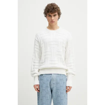 Zdjęcie Kenzo sweter bawełniany Weave męski kolor biały ciepły FF55PU7083CB.02