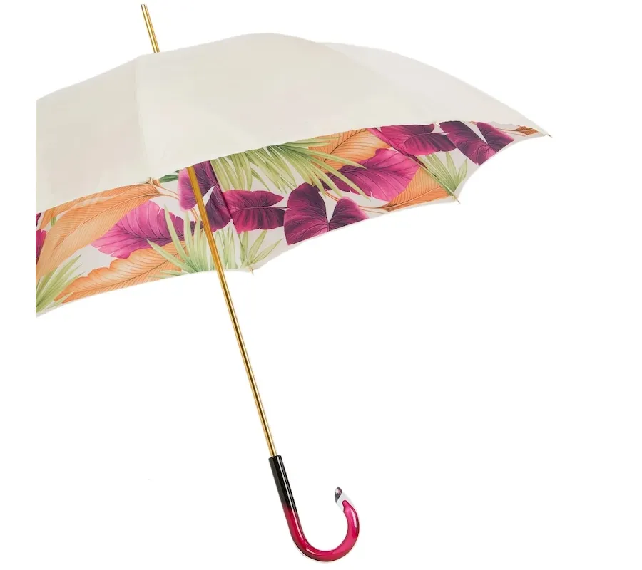 obrazek 7 Luksusowy parasol damski w kolorze kości słoniowej ze zdobieniem w formie kolorowych liści - Pasotti