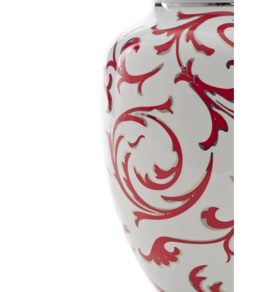 obrazek 3 Porcelanowa lampa z czerwonym zdobieniem z abażurem lub bez