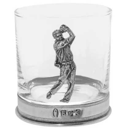 Zdjęcie Piękna szklanka do whisky z dekoracją golfisty