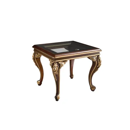 Zdjęcie Stylowy stolik CORDOBA - orzech, złoto na drewnie, szkło - Collecion Alexandra