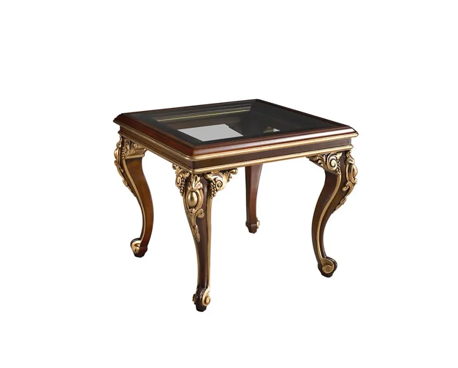 obrazek 1 Stylowy stolik CORDOBA - orzech, złoto na drewnie, szkło - Collecion Alexandra