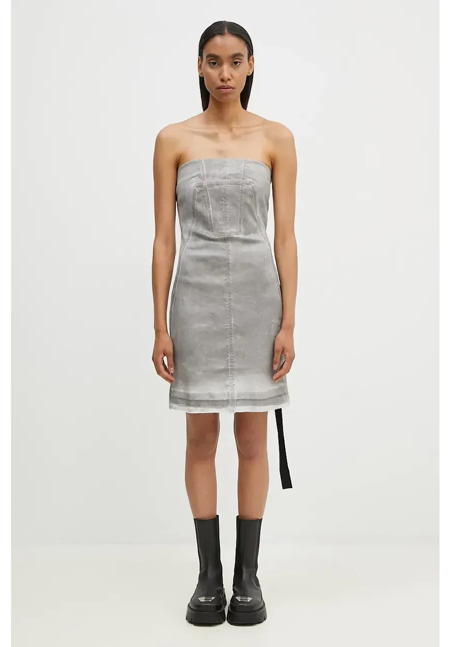obrazek 1 Rick Owens sukienka Splintered Denim Bustier kolor szary mini dopasowana DS02D2501.HSCF