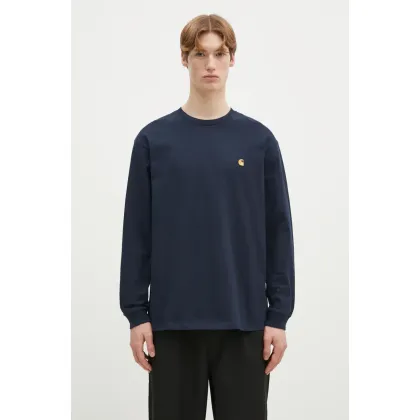 Zdjęcie Carhartt WIP longsleeve bawełniany Longsleeve Chase kolor granatowy gładki I026392.2MZXX