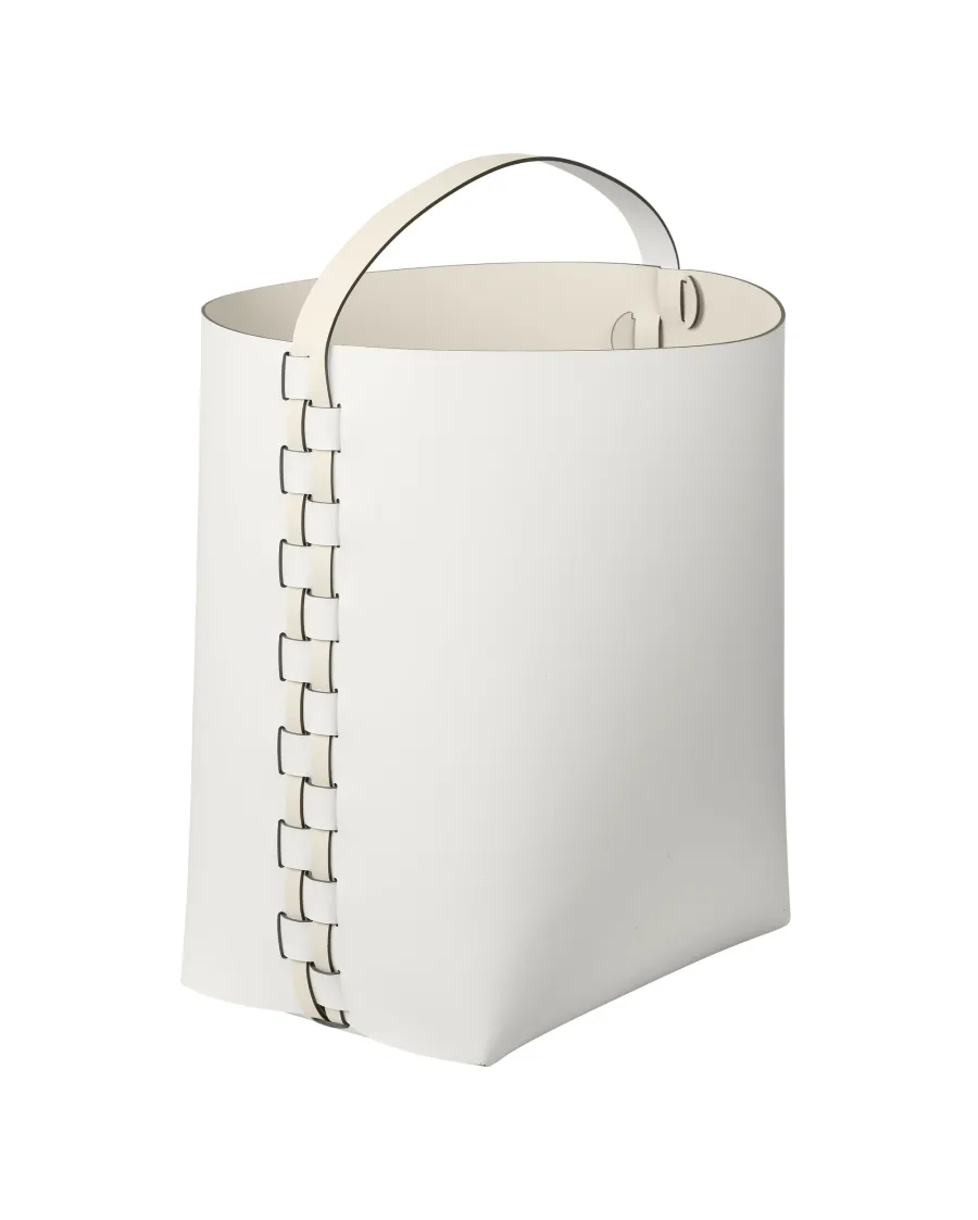 obrazek 1 Biały skórzany kosz Helena z rączką 35x30xH45 cm