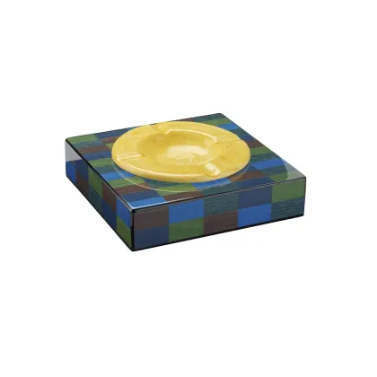 Picture Stylish ashtray made of wood, inlaid veneer and hand-painted ceramics