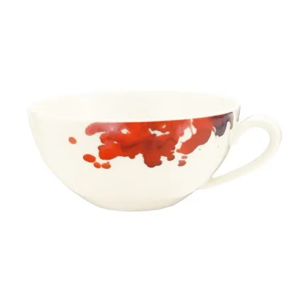 Zdjęcie Kremowa filiżanka do herbaty z porcelany zdobiona kwiatem geranium w stylu klasycznym – Tettau