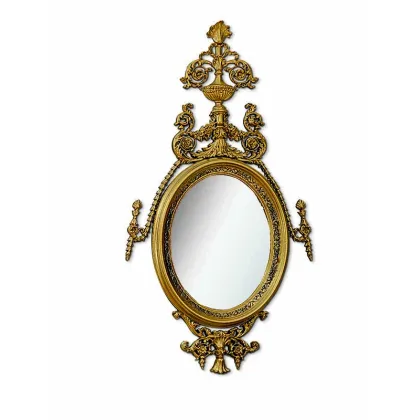 Zdjęcie Piękne antyczne owalne lustro z rzeźbieniem i sztukaterią