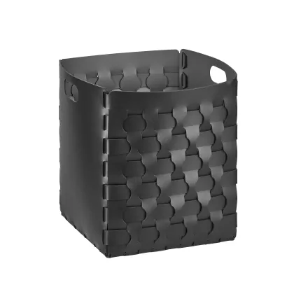 Zdjęcie Czarny kosz Dubai 35x35xH40 cm z plecionymi skórzanymi ściankami