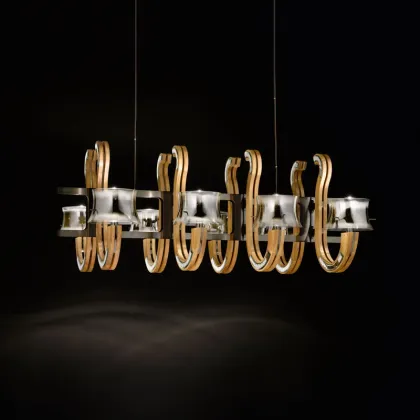 Zdjęcie Żyrandol LC130/8 z drewna dębowego, szkła weneckiego, niklu, elementów lustrzanych