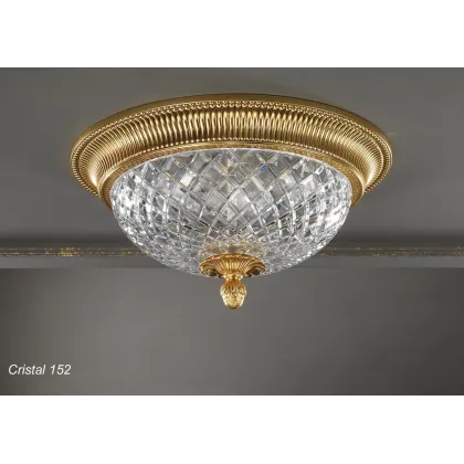 Zdjęcie Cudowna lampa sufitowa z pozłacanego brązu z grawerowanym kryształowym kubkiem