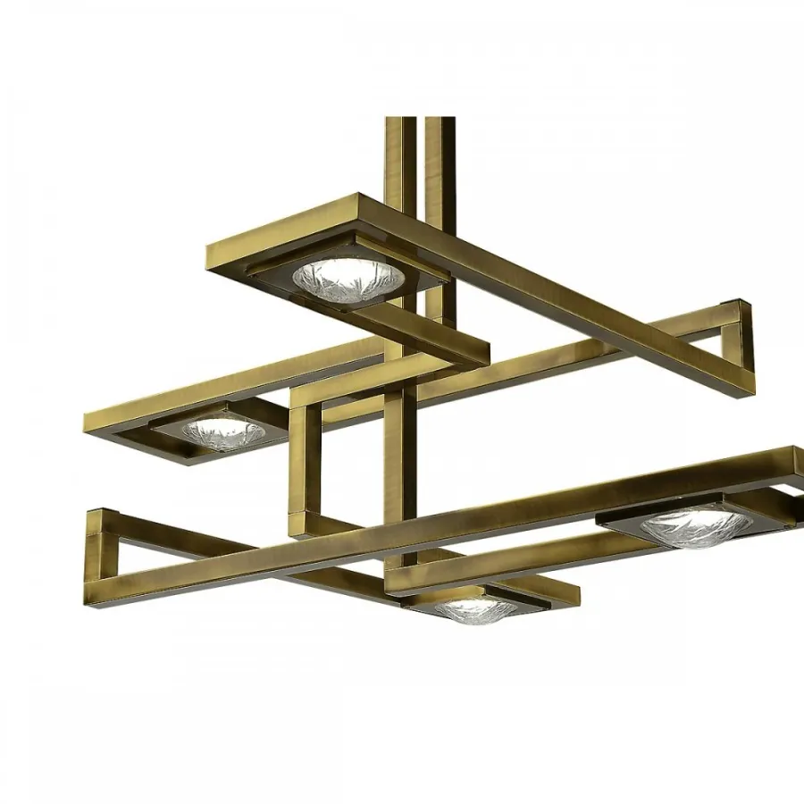 obrazek 4 Kwadratowa mosiężna lampa wisząca z czterema kloszami H79xL.110xP.110 cm