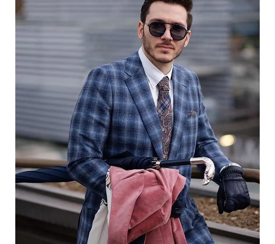 obrazek 6 Stylowy granatowy parasol męski z rączką w kształcie srebrnej głowy orła - Pasotti