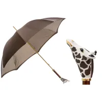 Picture Luxurious women's brown umbrella with a handle in the shape of a giraffe's head - Pasotti