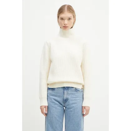 Zdjęcie Woolrich sweter wełniany Canberra Turtleneck damski kolor beżowy ciepły z golfem CFWWKN0329FRUF0712