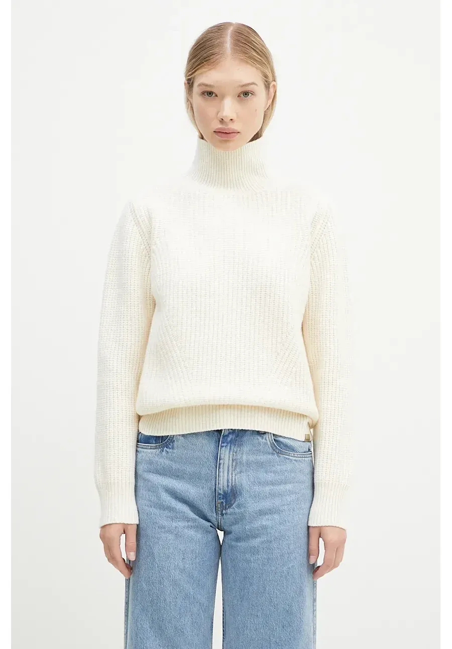obrazek 1 Woolrich sweter wełniany Canberra Turtleneck damski kolor beżowy ciepły z golfem CFWWKN0329FRUF0712