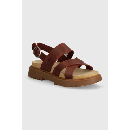 Zdjęcie Timberland sandały skórzane Clairemont Way damskie kolor bordowy na platformie TB0A637REQ81