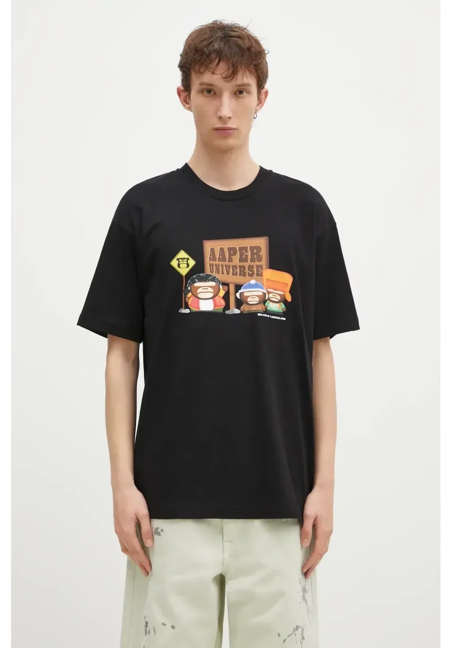 obrazek 1 AAPE t-shirt bawełniany Aaper Universe męski kolor czarny z nadrukiem AAPTEM1573XXN