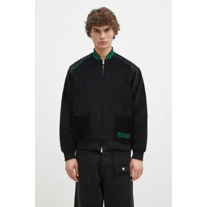 Zdjęcie PLEASURES kurtka bomber welurowa Strikeout Cord kolor czarny przejściowa oversize P24W006