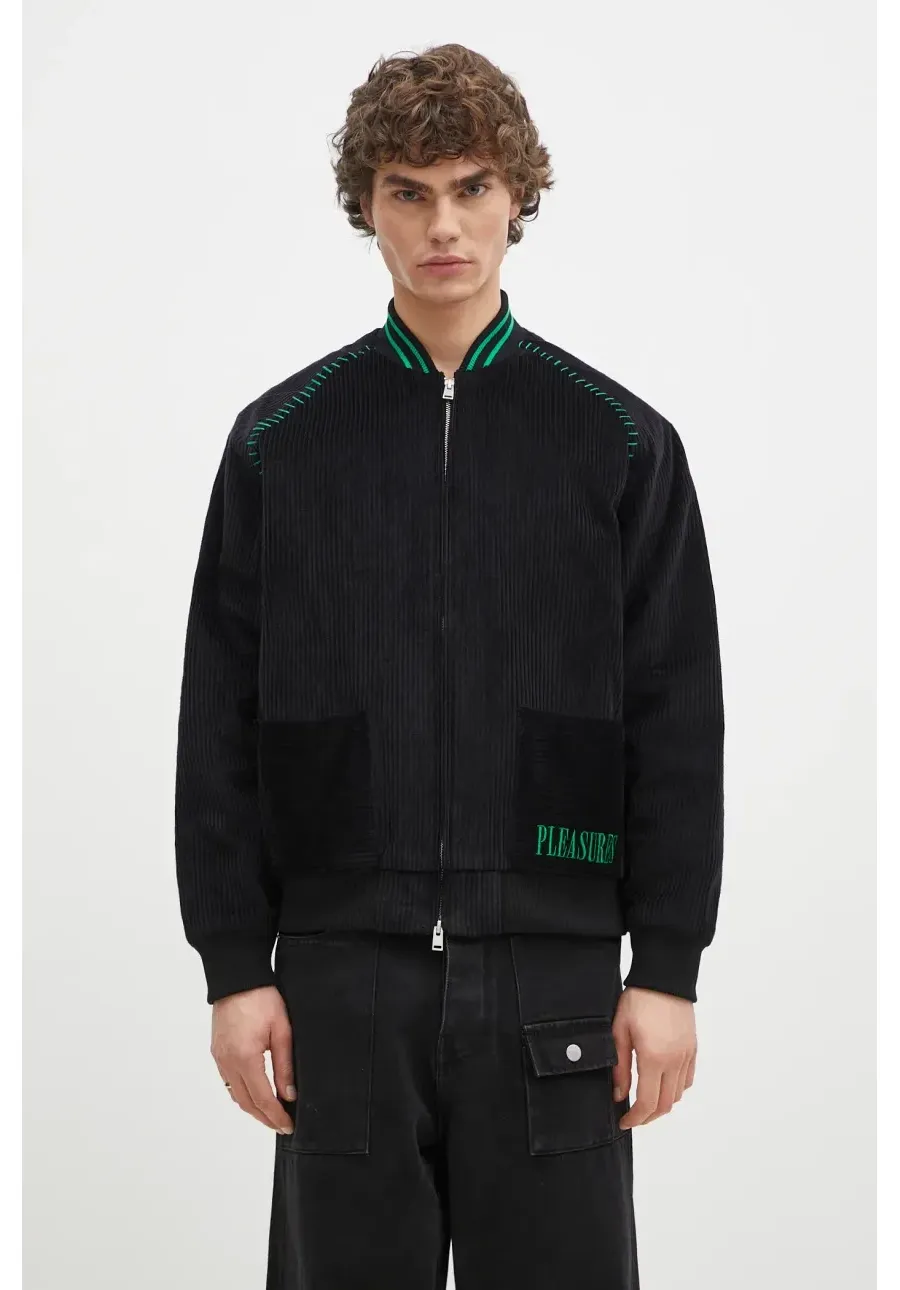 obrazek 1 PLEASURES kurtka bomber welurowa Strikeout Cord kolor czarny przejściowa oversize P24W006
