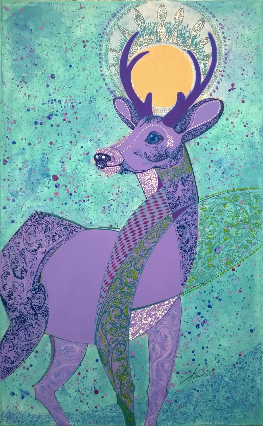 obrazek 1 Krzysztof Trzaska, obraz Fiołkowy jeleń, akryl/płótno, 70x50 cm