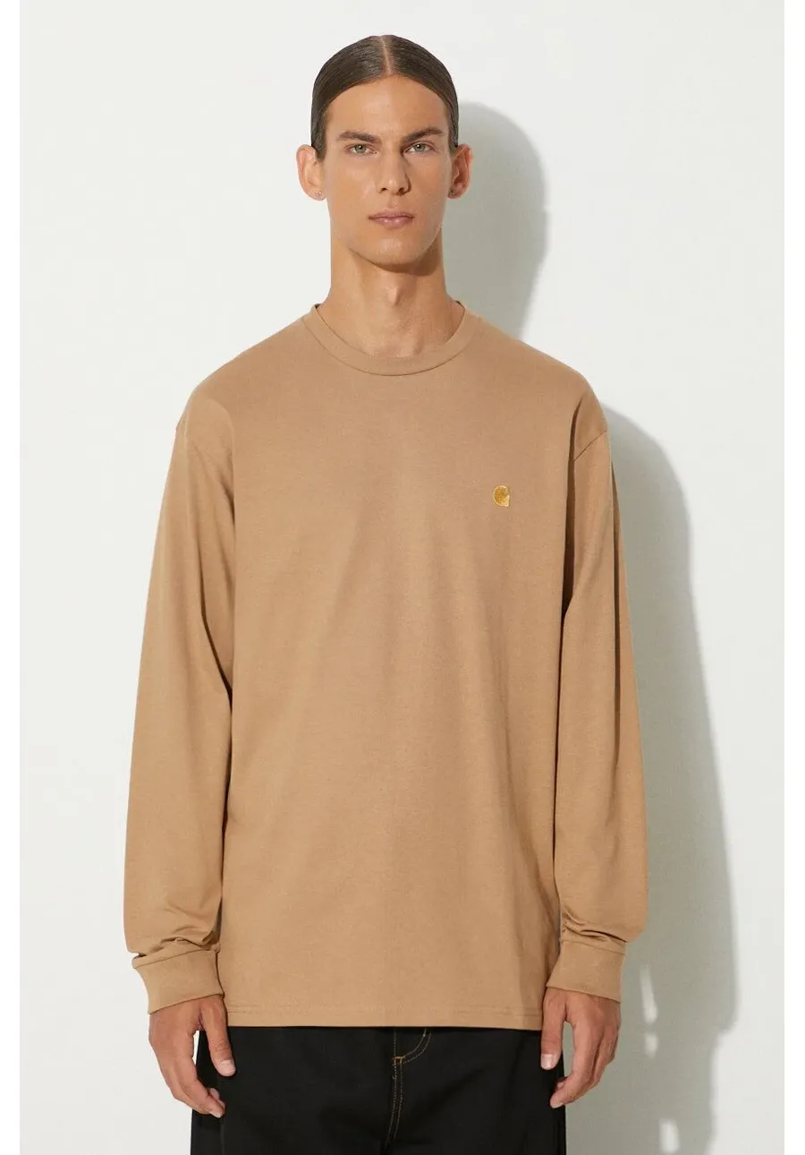 obrazek 1 Carhartt WIP longsleeve bawełniany Longsleeve Chase kolor beżowy gładki I026392.2GQXX