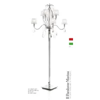Zdjęcie Chromowana lampa podłogowa z kryształowymi wisiorkami Swarovski, kryształkami i białymi abażurami – Il Paralume Marina