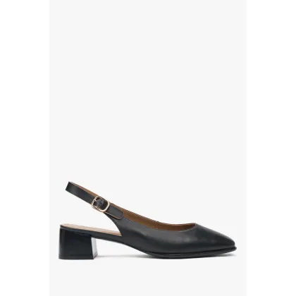 Zdjęcie Estro: Czarne czółenka damskie typu slingback na niskim obcasie