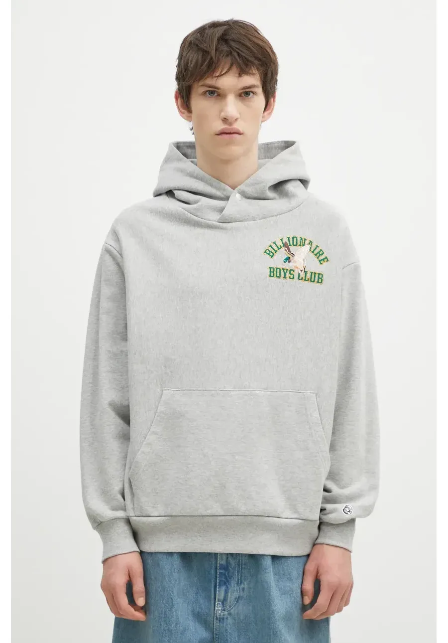obrazek 1 Billionaire Boys Club bluza bawełniana Duck Varsity Embroidered Popover Hood męska kolor szary z kapturem z aplikacją B24451