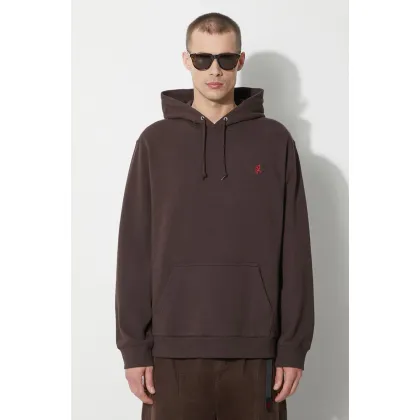 Zdjęcie Gramicci bluza bawełniana One Point Hooded Sweatshirt męska kolor brązowy z kapturem gładka