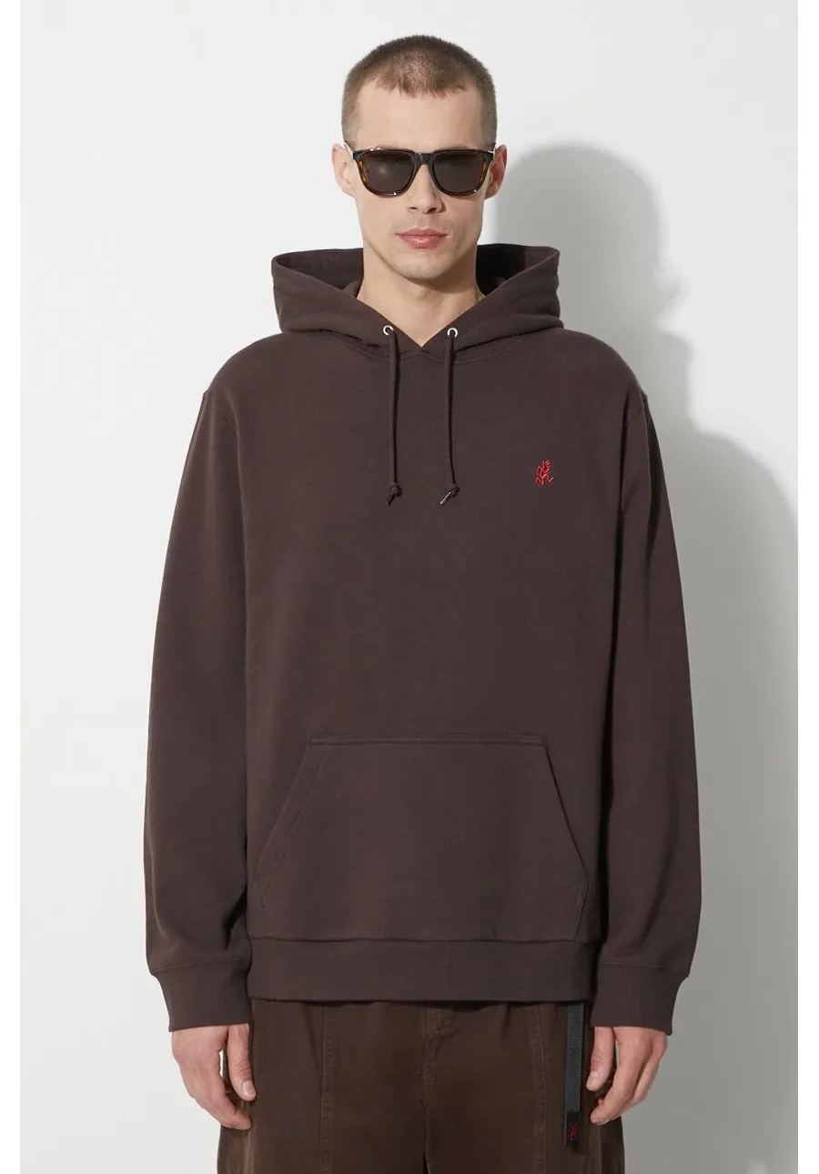 obrazek 1 Gramicci bluza bawełniana One Point Hooded Sweatshirt męska kolor brązowy z kapturem gładka