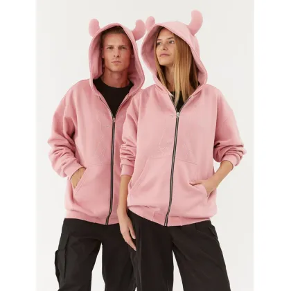 Zdjęcie 2005 Bluza Unisex Studded Horned Lucy Zip Różowy Relaxed Fit