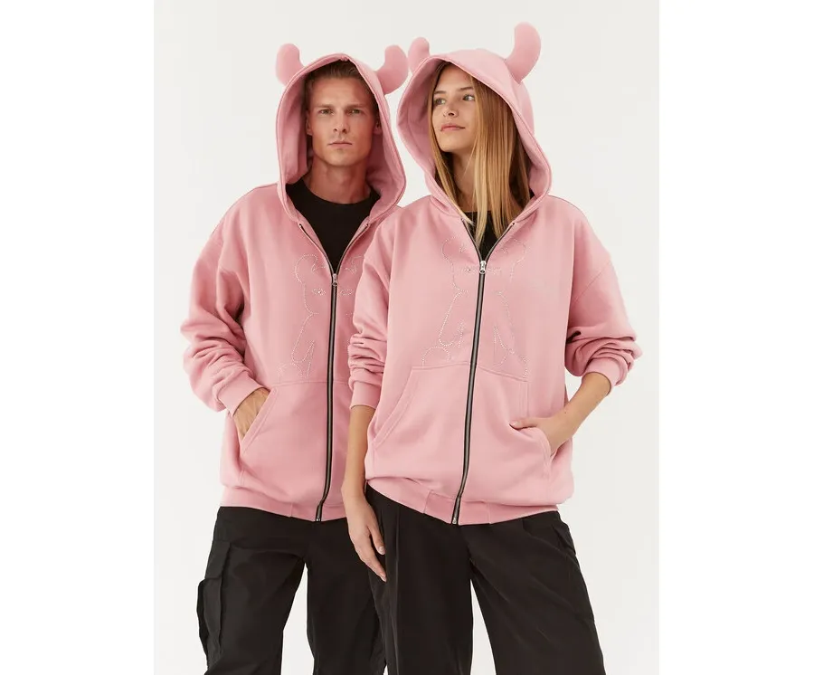 obrazek 1 2005 Bluza Unisex Studded Horned Lucy Zip Różowy Relaxed Fit