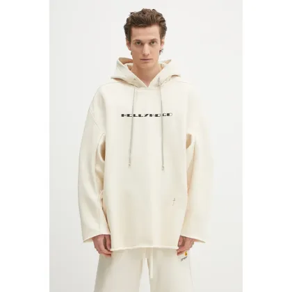 Zdjęcie Rick Owens DRKSHDW bluza bawełniana Peter męska kolor beżowy z kapturem z nadrukiem DU01E3280.FNEP5P