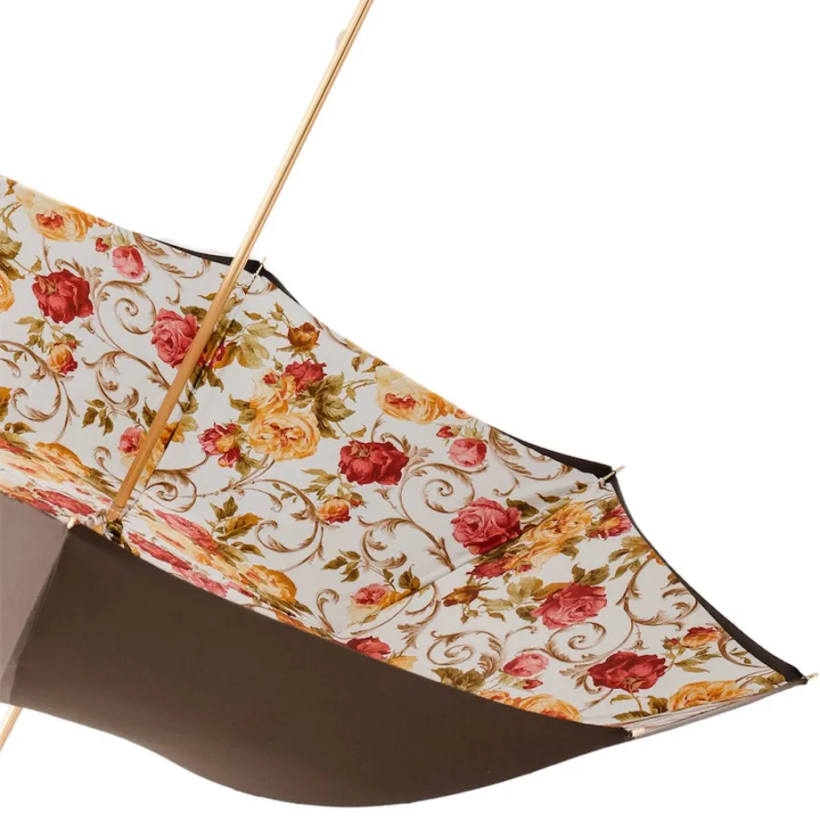 obrazek 3 Luksusowy brązowy parasol damski zdobiony wyjątkowym kwiatowym motywem z rączką wysadzaną kryształkami Swarovskiego - Pasotti