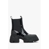 Zdjęcie Estro: Czarne sztyblety damskie z lakierowanej skóry naturalnej na sprężystej platformie