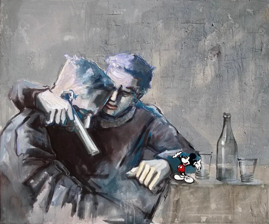 obrazek 1 Krzysztof Trzaska, obraz Dylemat z cyklu Mitologie, akryl/płótno, 95x115, 2016
