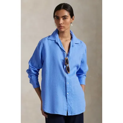 Zdjęcie Polo Ralph Lauren koszula lniana kolor niebieski regular z kołnierzykiem klasycznym 211970730