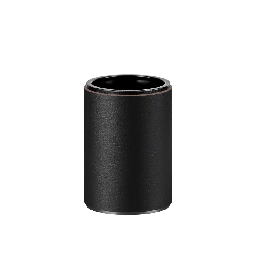 obrazek 1 Stylowy czarny skórzany uchwyt na kubek z grafitowym matowym wykończeniem