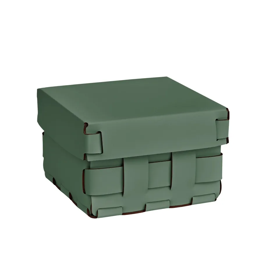 obrazek 1 Ekskluzywny skórzany kosz Bottega 19x19xH13 cm w kolorze eukaliptusa