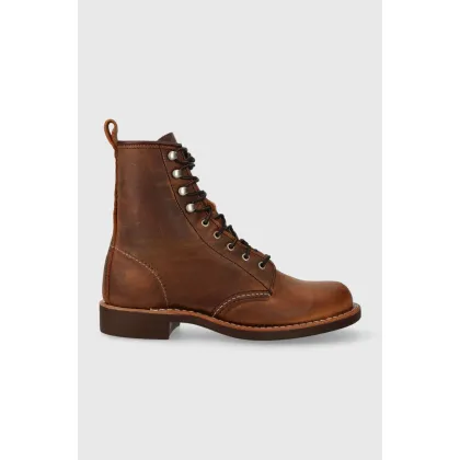 Zdjęcie Red Wing botki skórzane damskie kolor brązowy na płaskim obcasie