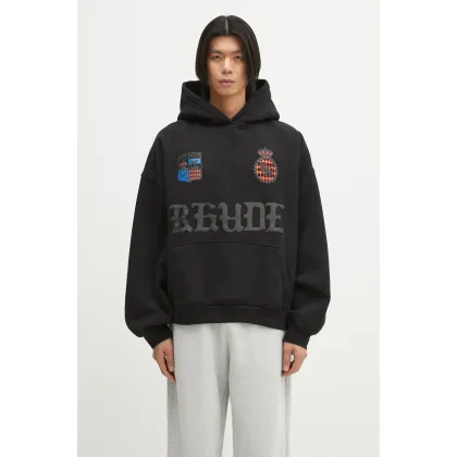 Zdjęcie RHUDE bluza bawełniana Cote D'Azur Crest męska kolor czarny z kapturem z aplikacją RHPS25HO03012
