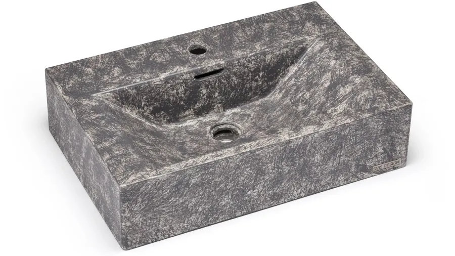 obrazek 1 Ekskluzywna umywalka 60 cm PYXIS BASIC z przelewem, z otworem na baterię – STONE, szary, lakier matowy