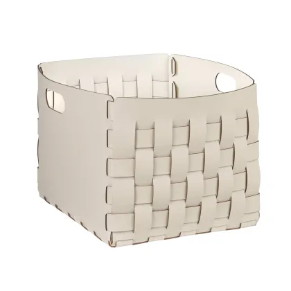 Zdjęcie Wyjątkowy kosz Bottega 35x40xH30 cm z naturalnej skóry w kolorze waniliowym