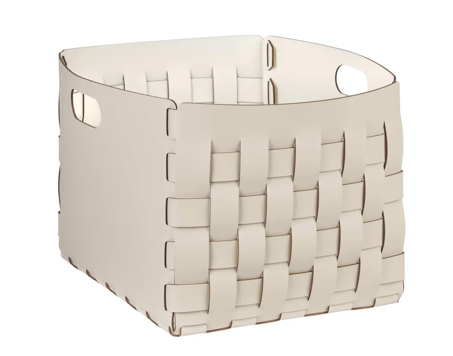 obrazek 1 Wyjątkowy kosz Bottega 35x40xH30 cm z naturalnej skóry w kolorze waniliowym