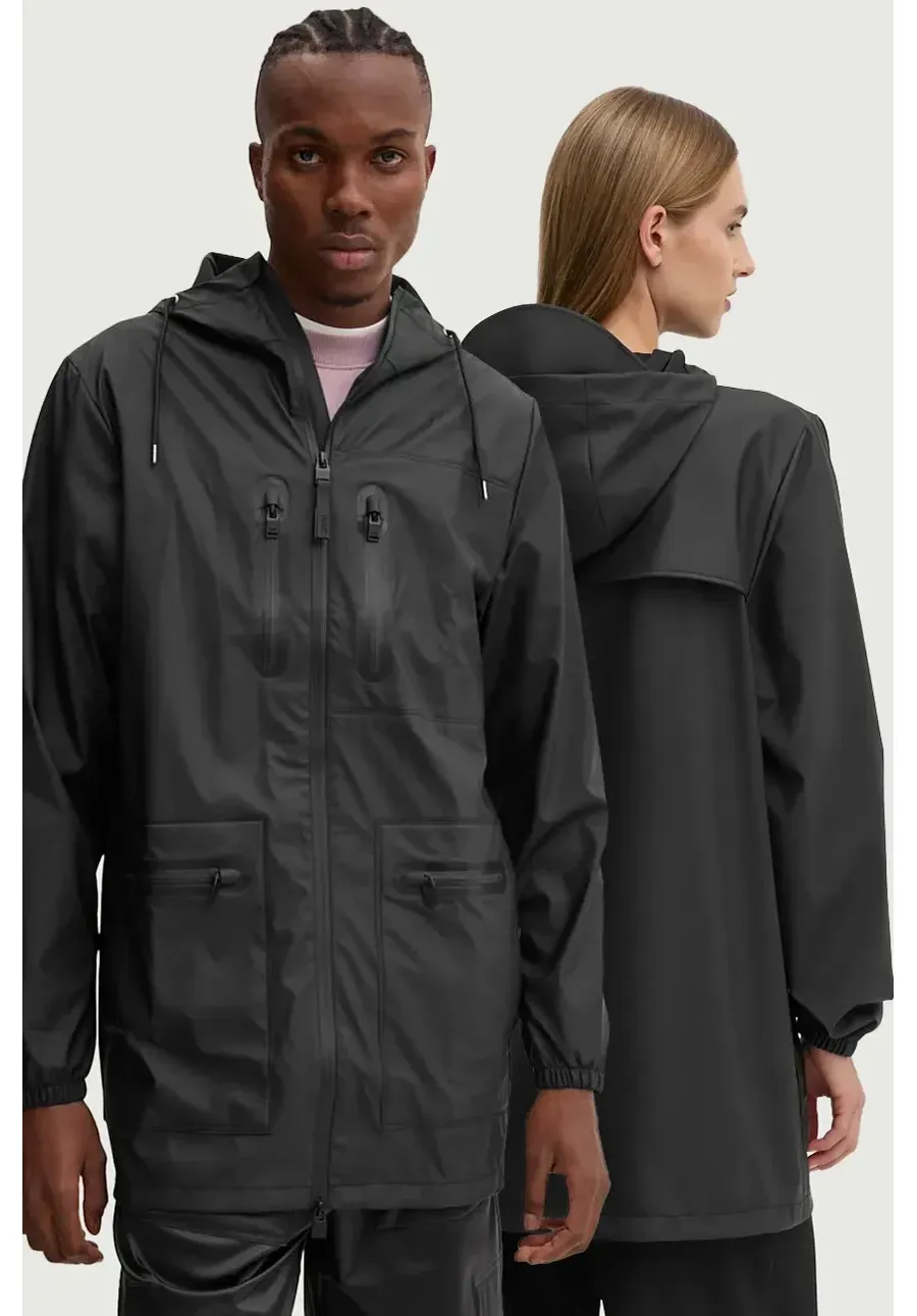 obrazek 1 Rains kurtka Cargo Long Jacket W3 kolor czarny przejściowa 12060-01