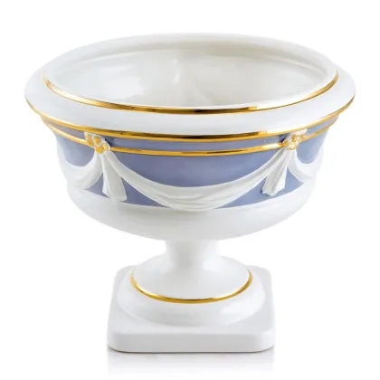 Picture Ceramic pedestal bowl with curtains with gold details - Ahura