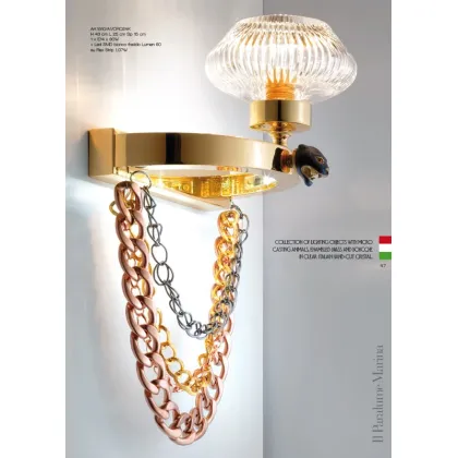 Zdjęcie Lampa ścienna z jednym światłem z łańcuszkami oraz wyciętym włoskim kryształem – Il Paralume Marina