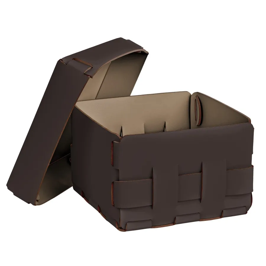 obrazek 2 Wyjątkowy skórzany kosz Bottega 19x19xH13 cm w kolorze czekoladowym