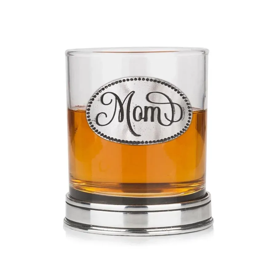 obrazek 1 Luksusowy prezent dla mamy – szklanka do whisky z emblematem z napisem „Mama” i polerowaną cynową podstawą